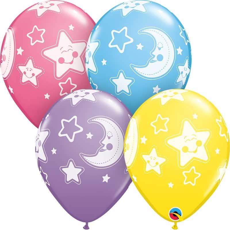 11 INCH LATEX RND SPEC AST BABY MOON & STARS 50CTP