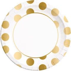 CLASSIC GOLD DOTS PAPER PLATES LARGE 23CM 8CT