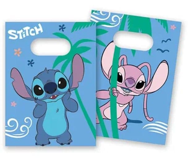 STITCH AND ANGEL PLASTIC PARTY BAG 6CT