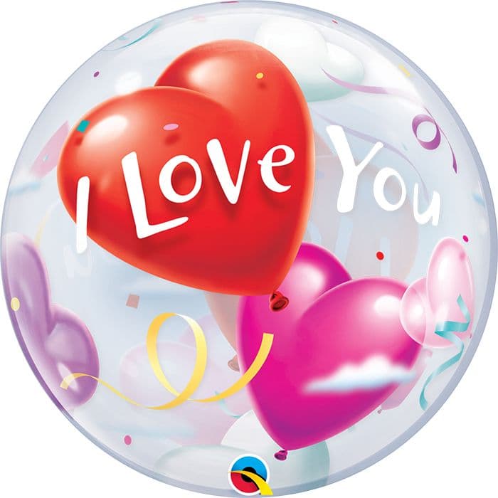 22 INCH SINGLE BUBBLE I LOVE U HEART BALLOONS 1CTP