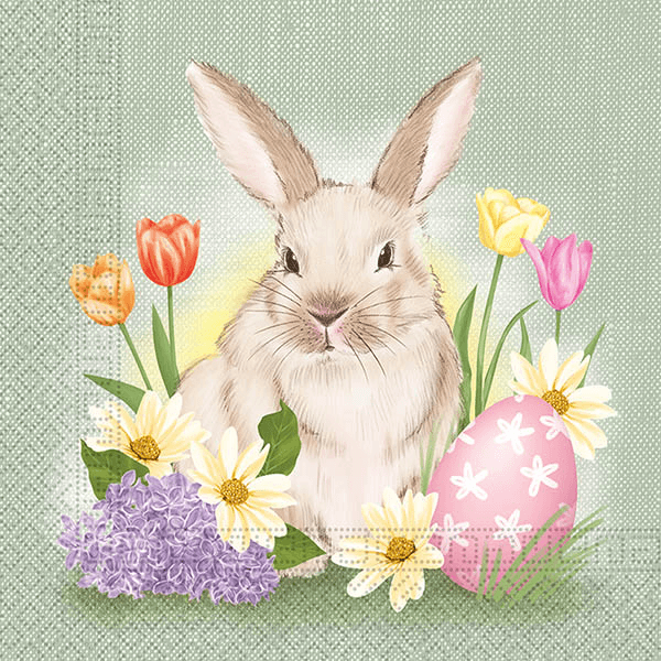 NAPKINS 3 PLY 33X33 BUNNY & FLOWERS 20CT