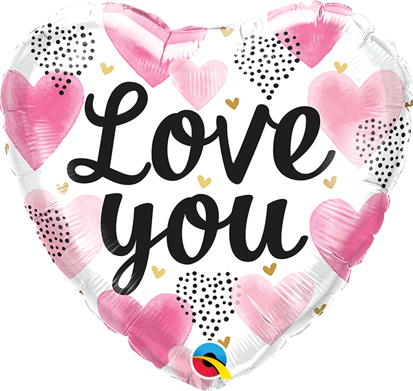 18 INCH FOIL LOVE YOU PINK WATERCOLOR HEARTS 1CTP