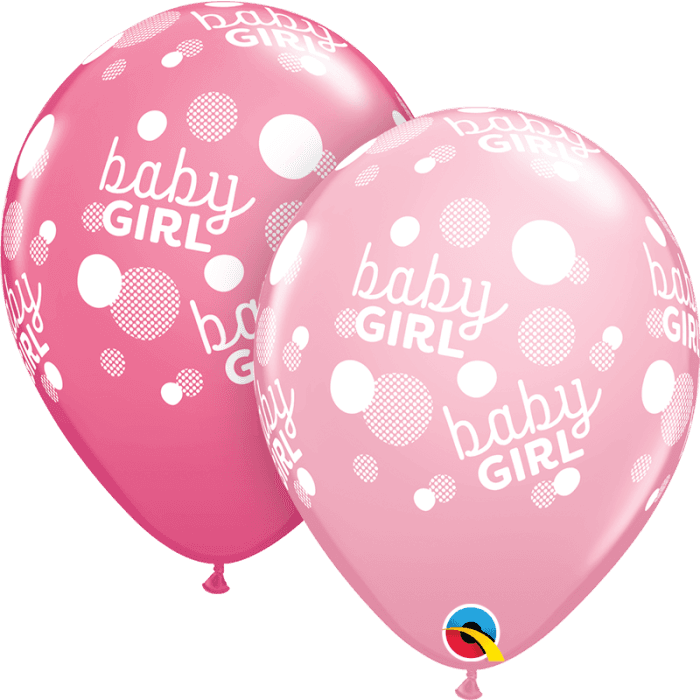 11 INCH LATEX RND BABY GIRL PINK DOTS 50CTP