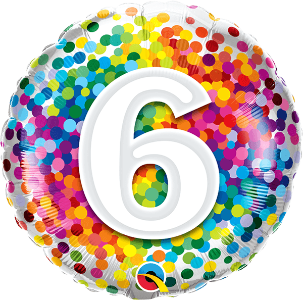 18 INCH FOIL AGE 6 RAINBOW CONFETTI 1 CTP