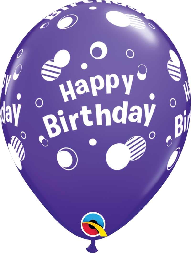11 INCH LATEX RND HAPPY BDAY POLKA DOTS 50CTP