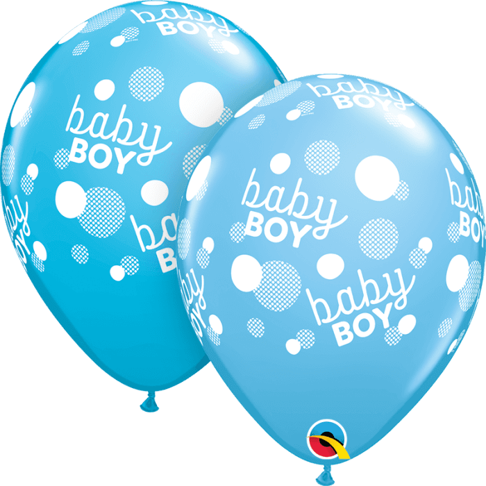 11 INCH LATEX RND BABY BOY BLUE DOTS 50CTP