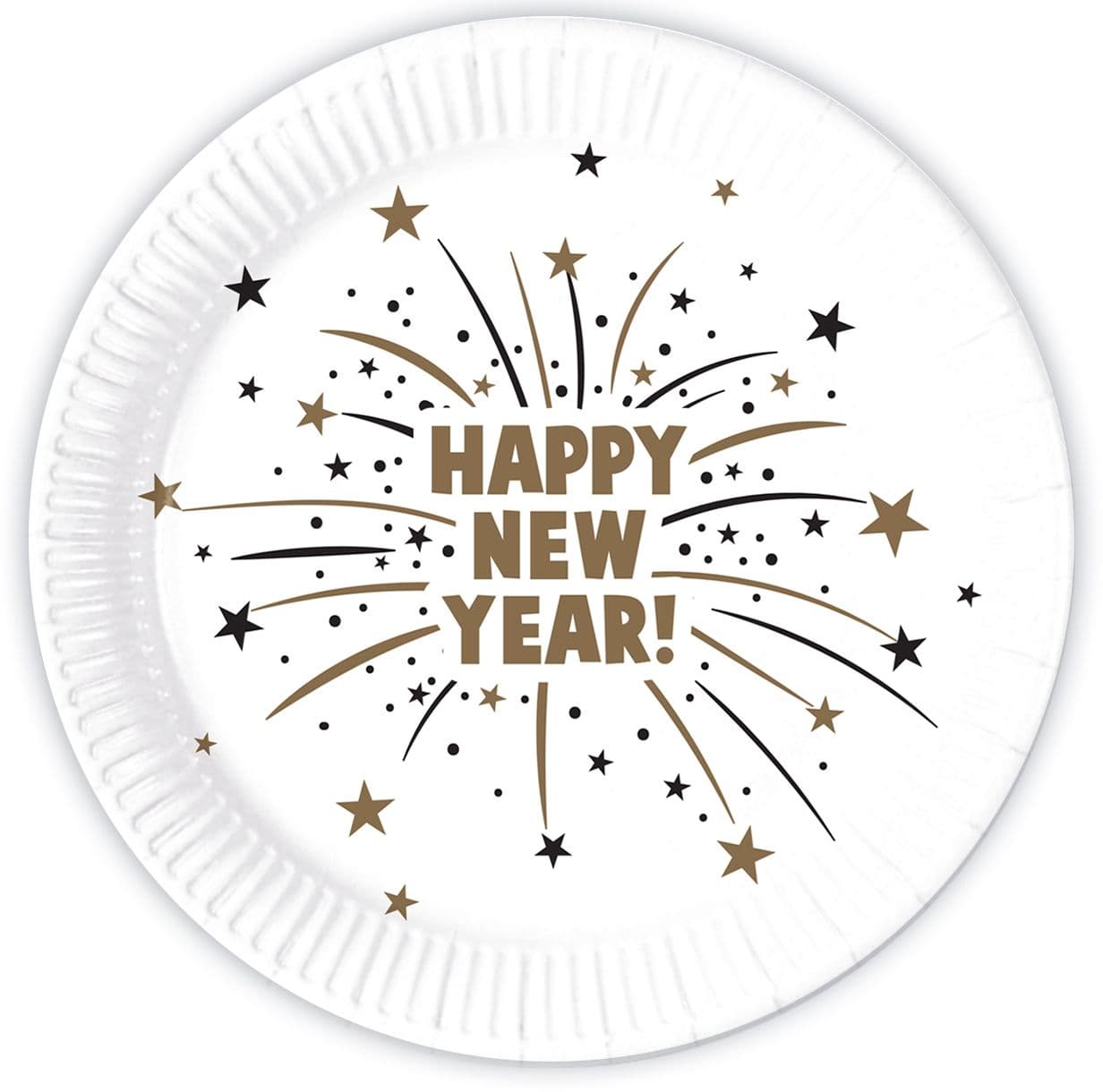 HAPPY NEW YEAR FLARES PAPER PLATES 23CM 8CT