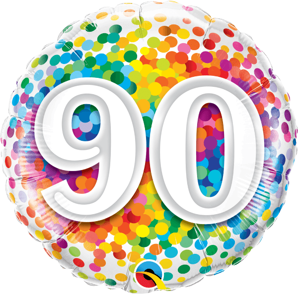 18 INCH FOIL AGE 90 RAINBOW CONFETTI 1CTP