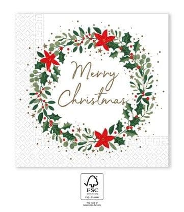 HOLLY WREATHFSC 3-PLY NAPKINS 33X33CM
