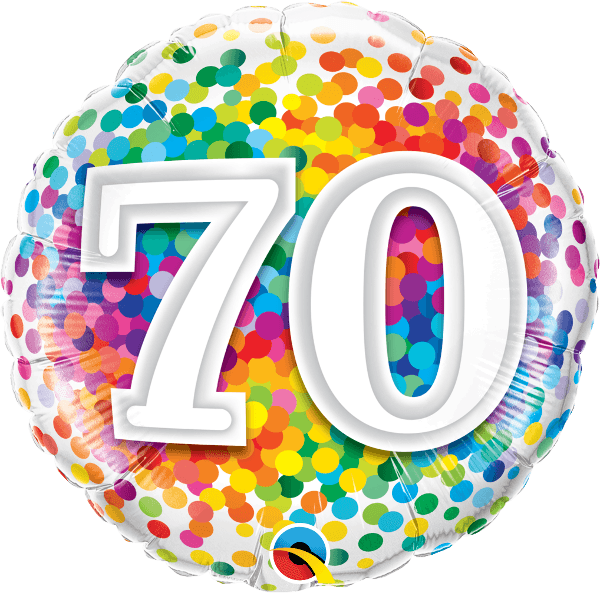 18 INCH FOIL AGE 70 RAINBOW CONFETTI 1CTP