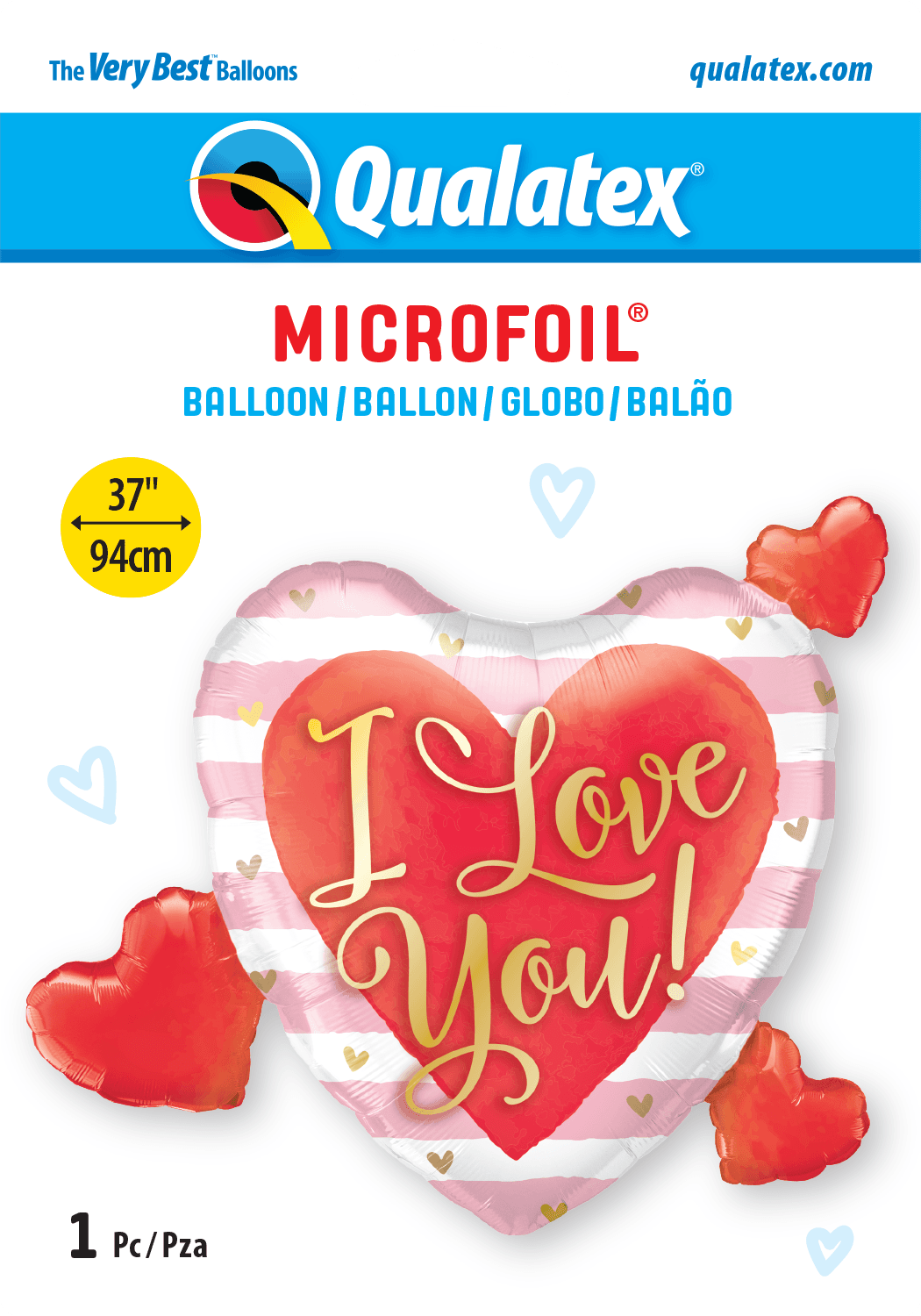 37 INCH FOIL I LOVE YOU PINK STRIPES & HEARTS 1CTP