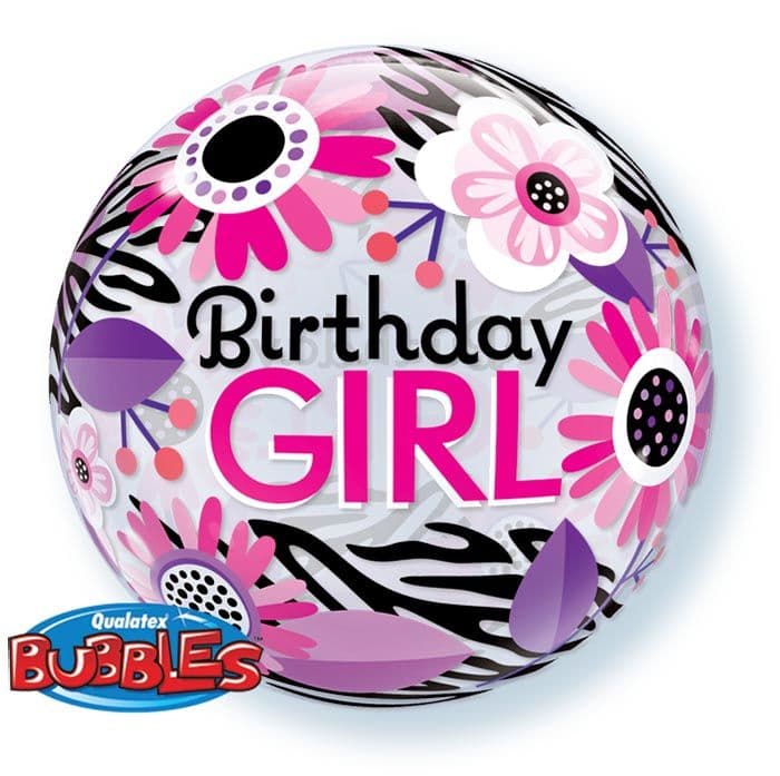 22 INCH SINGLE BUBBLE BDAY GIRL FLO ZEBRA 1CTP