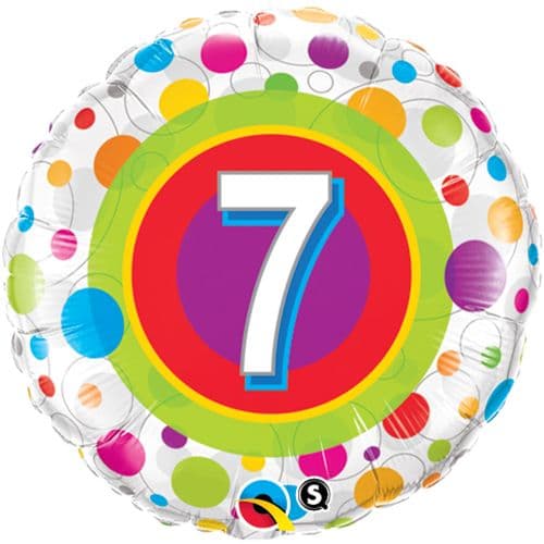 18 INCH FOIL AGE 7 COLORF DOTS RND 1CTP