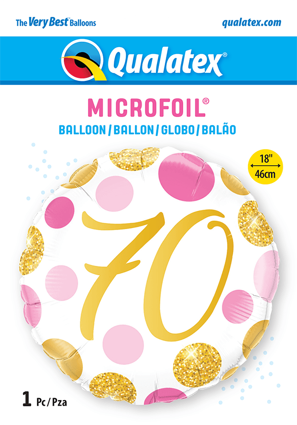 18 INCH FOIL AGE 70 PINK & GOLD DOTS 1 CTP