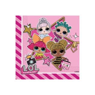 LOL GLITTERRATI TWO PLY PAPER NAPKINS 33X33CM 20CT