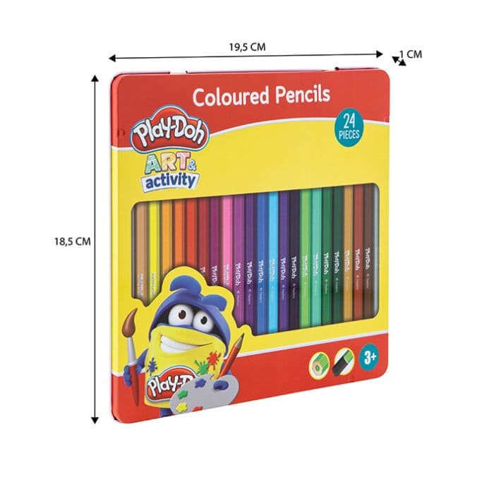 PLAY DOH 24 COLOURED PENCILS IN TIN