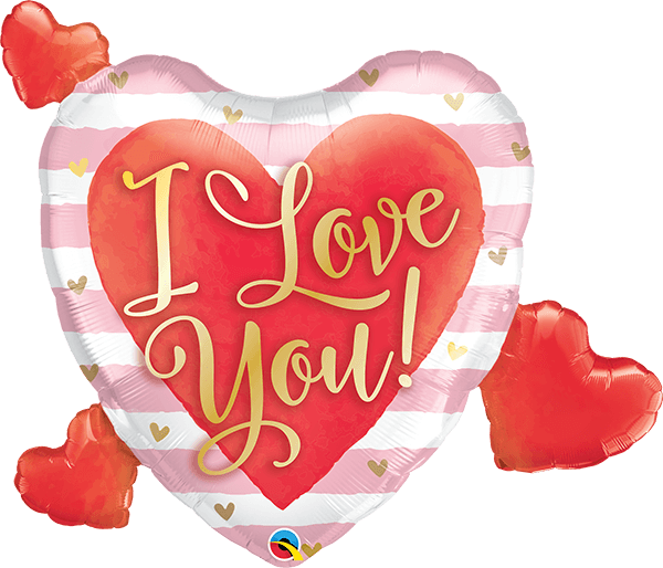 37 INCH FOIL I LOVE YOU PINK STRIPES & HEARTS 1CTP