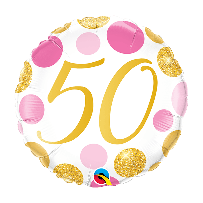18 INCH FOIL AGE 50 PINK & GOLD DOTS 1 CTP