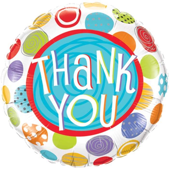 18 INCH FOIL RND THANK YOU PATTERNED DOTS 1CTP