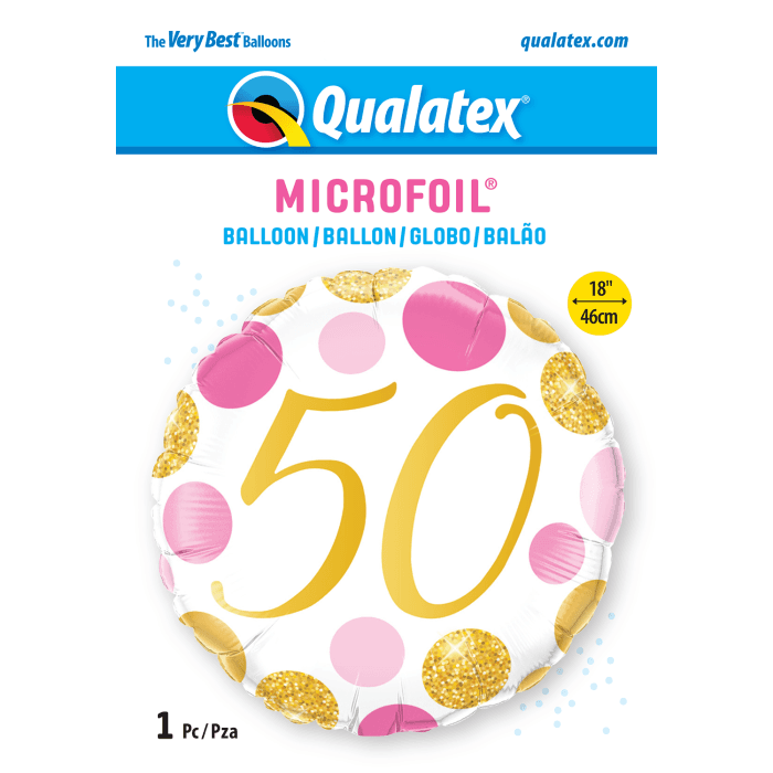 18 INCH FOIL AGE 50 PINK & GOLD DOTS 1 CTP