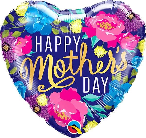 18 INCH FOIL HRT MOTHERS DAY COLORFUL PEONIES 1CTP