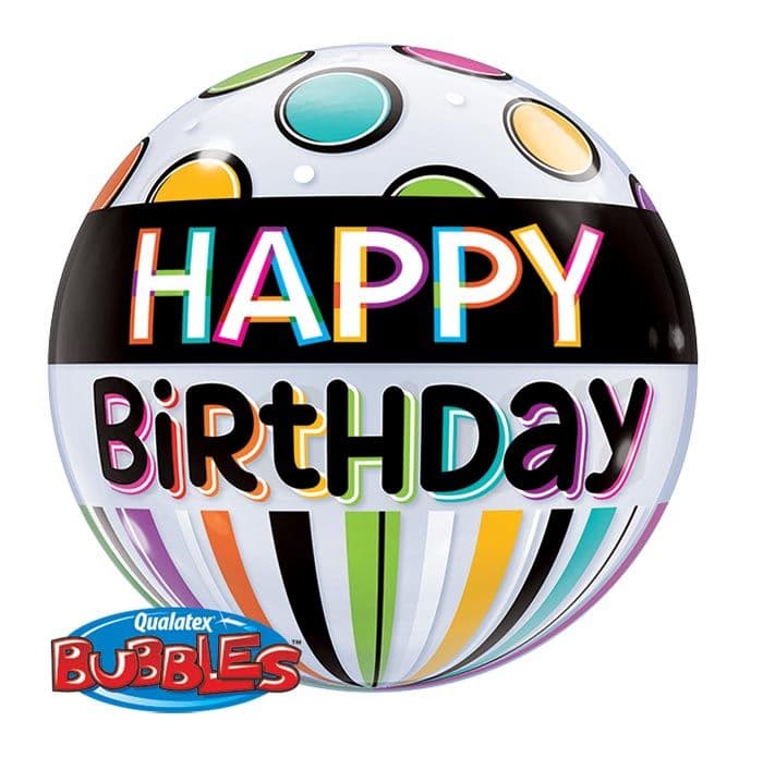 22 INCH SINGLE BUBBLE BDAY BLACK BAND & DOTS 1CTP