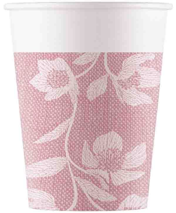 TEXTURE PINK FLOWERS PAPER CUPS 200ML 8CT