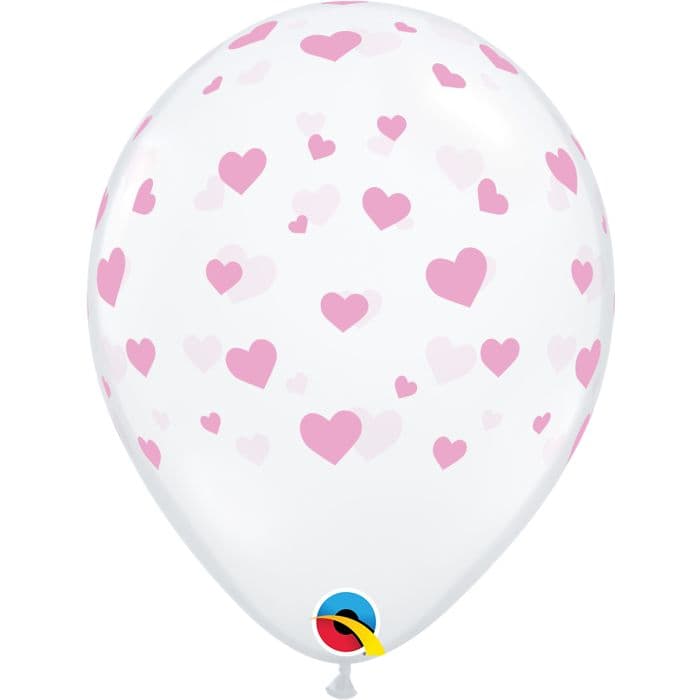 11 INCH LATEX RND RANDOM PINK HEARTS 50CTP