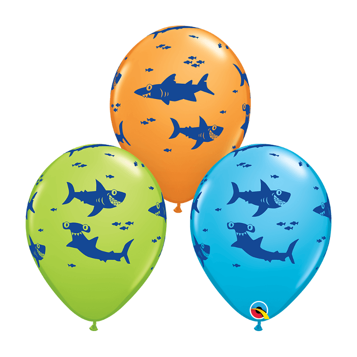 11 INCH LATEX RND FUN SHARKS 50CTP