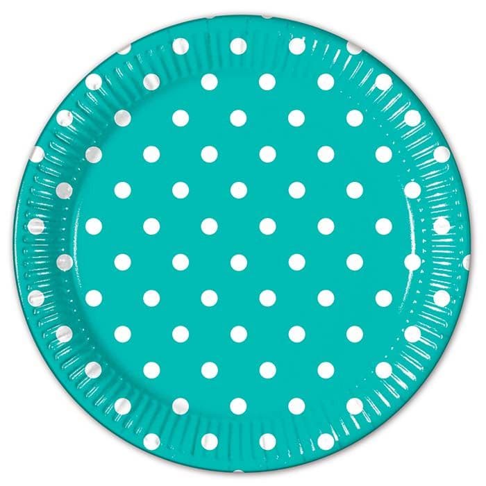 TURQUOISE DOTS PAPER PLATE LARGE 23CM 8CT