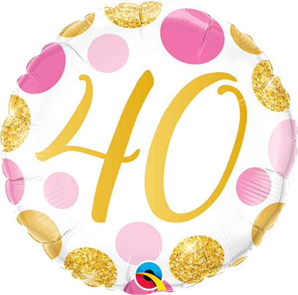 18 INCH FOIL AGE 40 PINK & GOLD DOTS 1 CTP