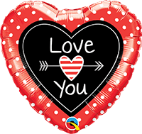 18 INCH FOIL HRT LOVE YOU DOTS & ARROWS 1CTP