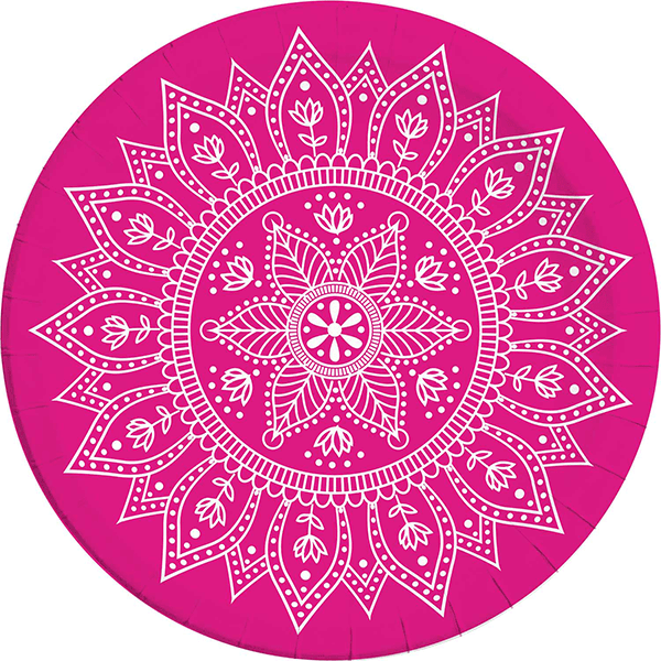 MANDALA FUCHSIA PAPER PLATE 23CM 8CT