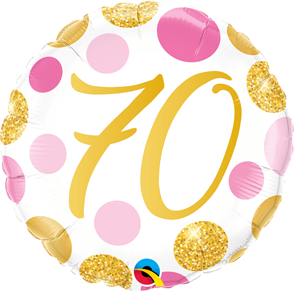 18 INCH FOIL AGE 70 PINK & GOLD DOTS 1 CTP