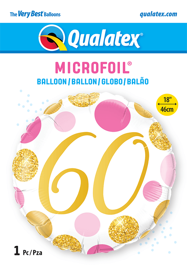 18 INCH FOIL AGE 60 PINK & GOLD DOTS 1 CTP
