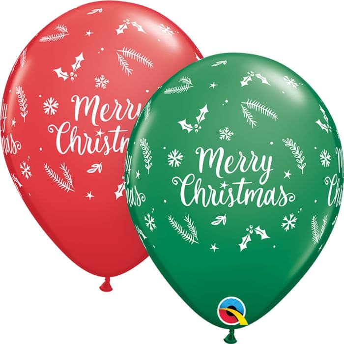 11 INCH LATEX RND GREEN&RED XMAS EVERGREEN 50CTP