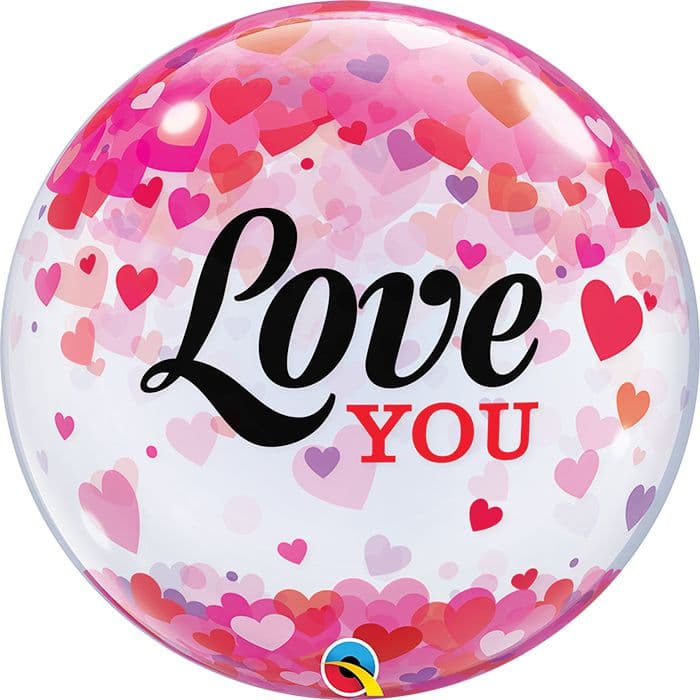 22 INCH SINGLE BUBBLE LOVE U CONFETTI HEARTS 1CTP