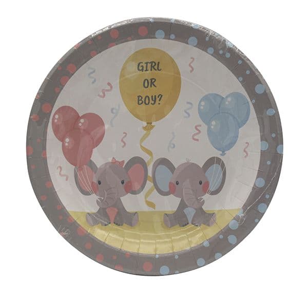 BOY OR GIRL LITTLE ELLIES PAPER PLATE LRG 23CM 8CT