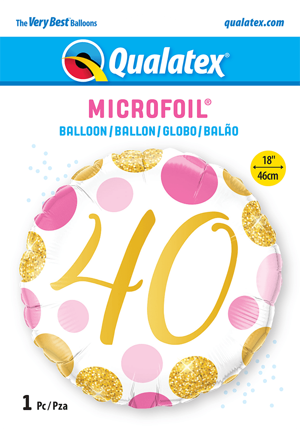 18 INCH FOIL AGE 40 PINK & GOLD DOTS 1 CTP