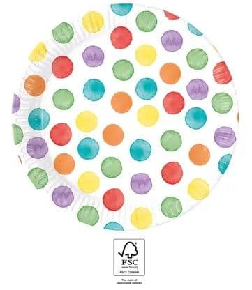 MULTIWATERCOLOR DOTS PAPER PLATES 23CM 8CT