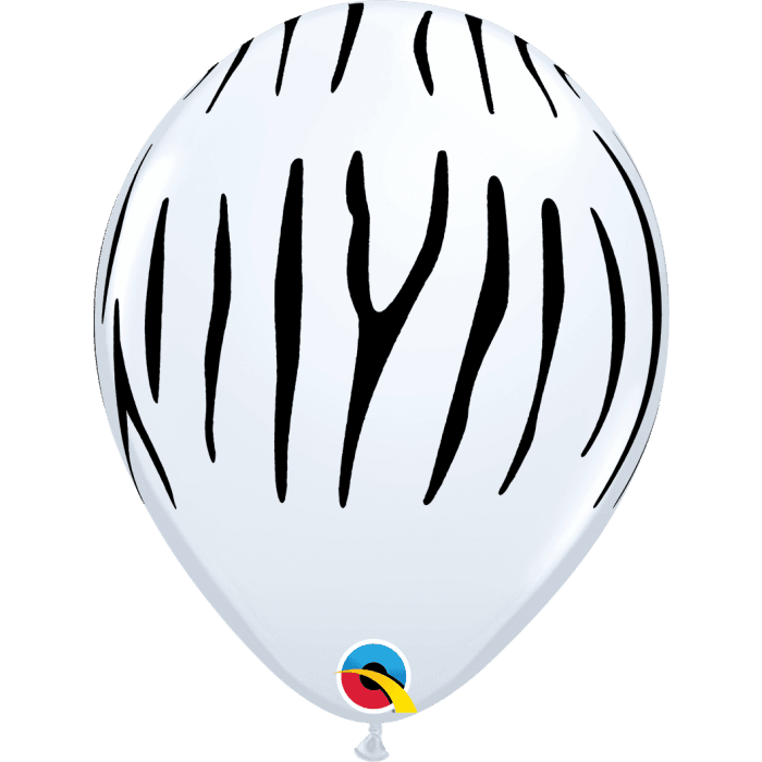 11 INCH LATEX RND WHITE ZEBRA STRIPES 50CTP