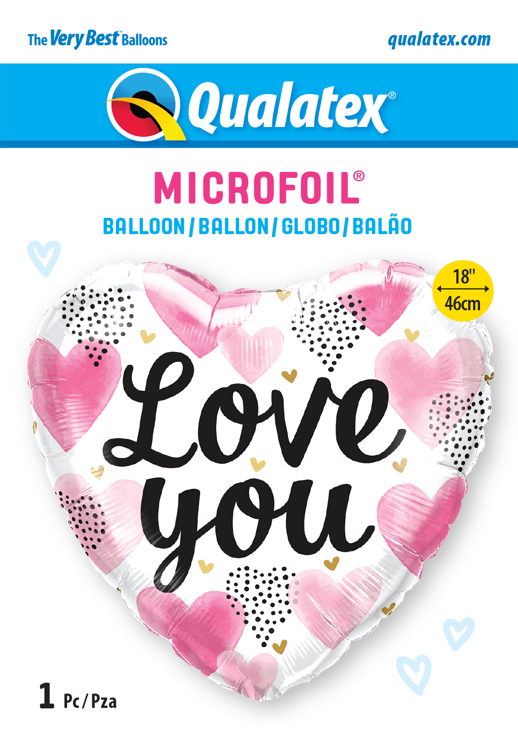 18 INCH FOIL LOVE YOU PINK WATERCOLOR HEARTS 1CTP