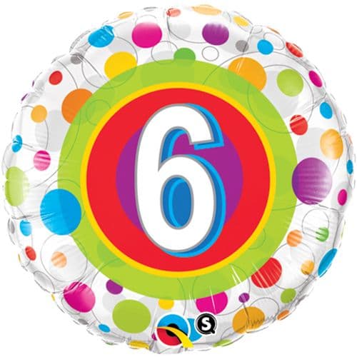 18 INCH FOIL AGE 6 COLORF DOTS RND 1CTP