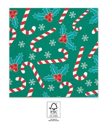 XMAS SUGAR CANES 3-PLY PAPER NAPKINS 33X33CM