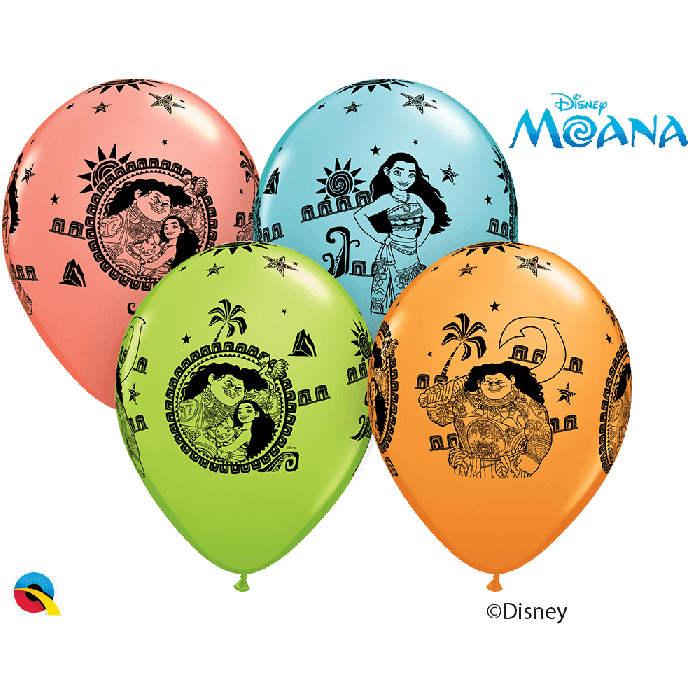 11 INCH LATEX RND MOANA & MAUI SPECIAL AST 25CTP