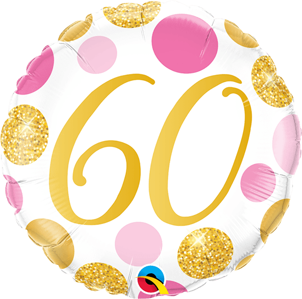 18 INCH FOIL AGE 60 PINK & GOLD DOTS 1 CTP