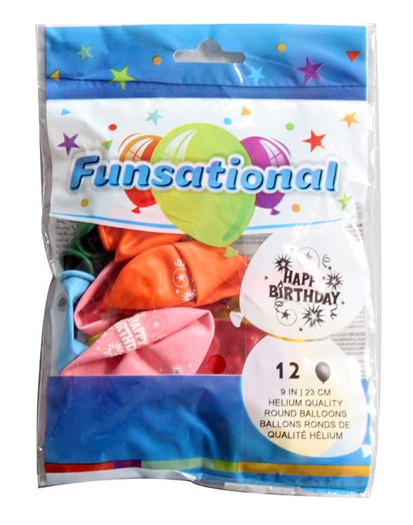 FS 9 INCH LATEX BIRTHDAY STARS ASST 12CTP