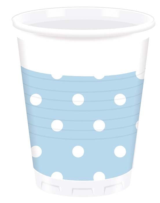 BLUE DOTS PLASTIC CUPS 200ML 8CT