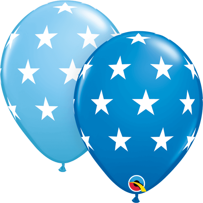 11 INCH LATEX RND BLUE&PBLUE BIG STARS 50CTP