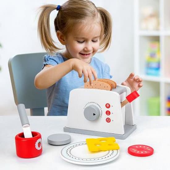 WOODEN KITCHEN TOASTER PLAY SET FOR KIS